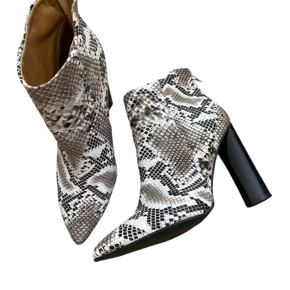 Snake Print Pointed Toe Ankle Booties - image 4